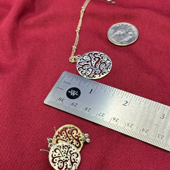 Silpada Sterling “Cut Above” Round Scroll Disc Necklace and Earrings Set - Picture 4 of 16